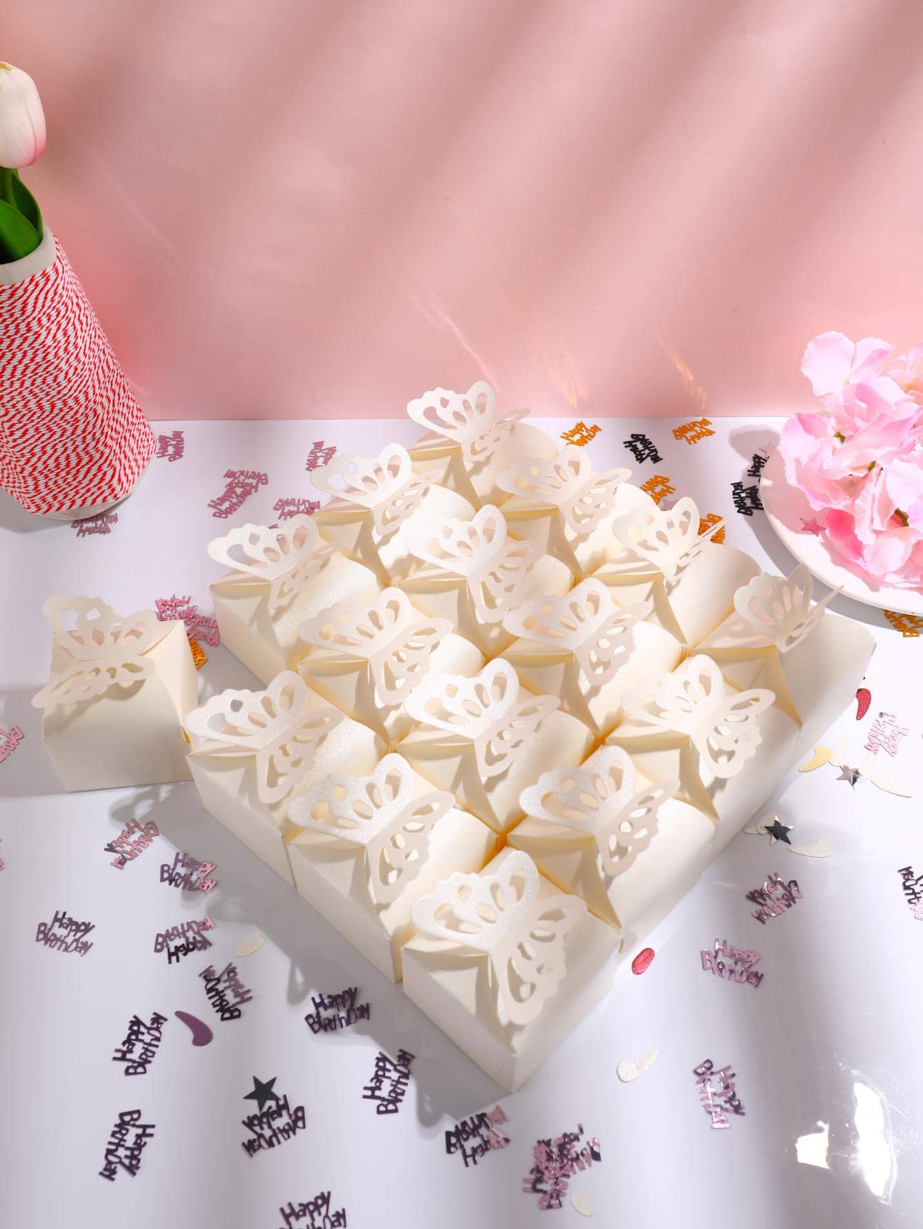 20入組蝴蝶設計禮物盒 - 米色 - 查看 1