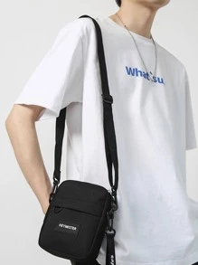 Students Shoulder Bag Mini Square Bag Letter Patch Decor, Handbag, College, Outdoors, Sports, Commute Crossbody Bag Side Bag Holiday Essentials Going Out Lightweight Carry On With Adjustable Strap Fall Travel Winter Large Capacity Multi-Functional Fashionable Casual Vacation Side Bag Hobo Bag Gifts Tote Bag Travel Essentials Camping Sling Bag Summer Back To School Men Bags Black Bag Bag Pack Cross Body Bag Spring School Supplies Purse Phone Bag Pouch - Black - View 7