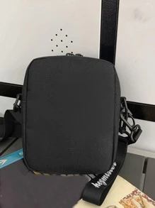 Students Shoulder Bag Mini Square Bag Letter Patch Decor, Handbag, College, Outdoors, Sports, Commute Crossbody Bag Side Bag Holiday Essentials Going Out Lightweight Carry On With Adjustable Strap Fall Travel Winter Large Capacity Multi-Functional Fashionable Casual Vacation Side Bag Hobo Bag Gifts Tote Bag Travel Essentials Camping Sling Bag Summer Back To School Men Bags Black Bag Bag Pack Cross Body Bag Spring School Supplies Purse Phone Bag Pouch - Black - View 9