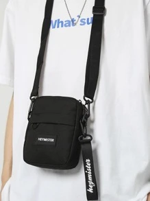 Students Shoulder Bag Mini Square Bag Letter Patch Decor, Handbag, College, Outdoors, Sports, Commute Crossbody Bag Side Bag Holiday Essentials Going Out Lightweight Carry On With Adjustable Strap Fall Travel Winter Large Capacity Multi-Functional Fashionable Casual Vacation Side Bag Hobo Bag Gifts Tote Bag Travel Essentials Camping Sling Bag Summer Back To School Men Bags Black Bag Bag Pack Cross Body Bag Spring School Supplies Purse Phone Bag Pouch - Black - View 5