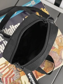 Students Shoulder Bag Mini Square Bag Letter Patch Decor, Handbag, College, Outdoors, Sports, Commute Crossbody Bag Side Bag Holiday Essentials Going Out Lightweight Carry On With Adjustable Strap Fall Travel Winter Large Capacity Multi-Functional Fashionable Casual Vacation Side Bag Hobo Bag Gifts Tote Bag Travel Essentials Camping Sling Bag Summer Back To School Men Bags Black Bag Bag Pack Cross Body Bag Spring School Supplies Purse Phone Bag Pouch - Black - View 6