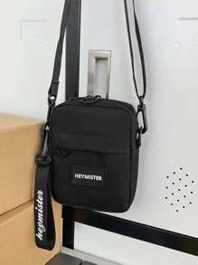 Students Shoulder Bag Mini Square Bag Letter Patch Decor, Handbag, College, Outdoors, Sports, Commute Crossbody Bag Side Bag Holiday Essentials Going Out Lightweight Carry On With Adjustable Strap Fall Travel Winter Large Capacity Multi-Functional Fashionable Casual Vacation Side Bag Hobo Bag Gifts Tote Bag Travel Essentials Camping Sling Bag Summer Back To School Men Bags Black Bag Bag Pack Cross Body Bag Spring School Supplies Purse Phone Bag Pouch - Black - View 2