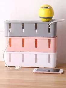 1 Hộp Lưu Trữ Để Bàn Đa Năng, Hộp Lưu Trữ Phích Cắm Bằng Nhựa Màu Xám Đơn Giản Cho Bàn Làm Việc - Xám - Xem 4