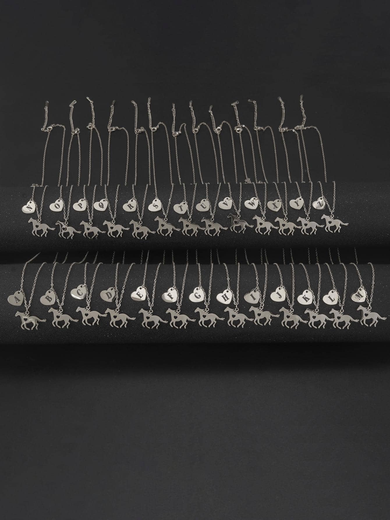 1 PC Inox Thời Trang Chữ Chi Tiết Trái Tim & Ngựa Vòng Cổ Cho Nữ Trang Trí Hàng Ngày - Bạc - Xem 1