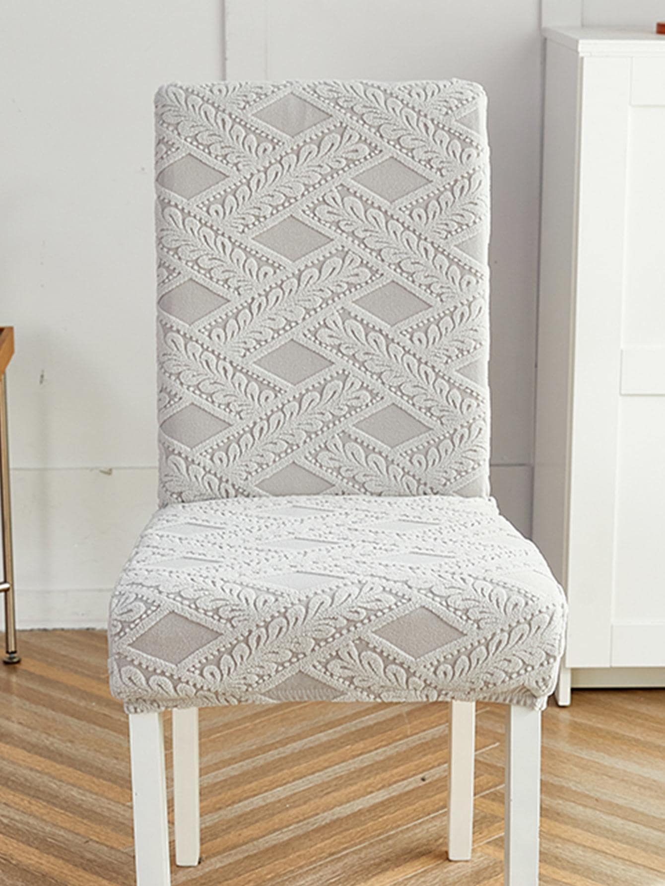 1 pieza Funda para silla de comedor jacquard con patrón de hoja elástico silla moderno poliéster para casa - Gris Claro - Ver 1