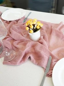 1 PC Đồng Màu Chạy Bàn, Polyester Hiện Đại Nhà Bếp Bàn Chạy Cho Bữa Tiệc - Bụi hồng - Xem 2