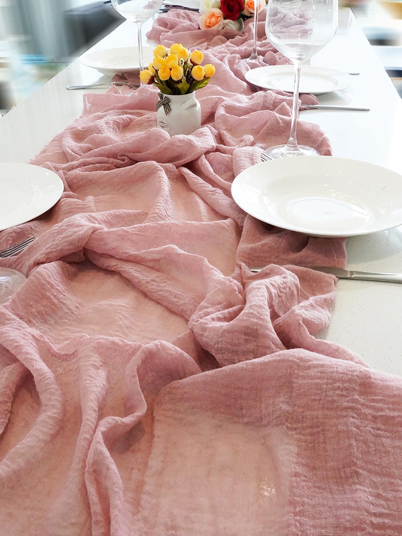 1 PC Đồng Màu Chạy Bàn, Polyester Hiện Đại Nhà Bếp Bàn Chạy Cho Bữa Tiệc - Bụi hồng - Xem 1