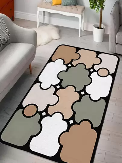 1入組幾何圖案地毯卡通滌綸防滑地墊適用於客廳和臥室