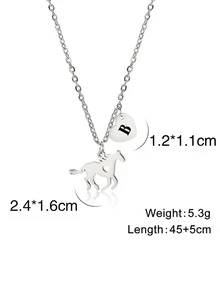 1 PC Inox Thời Trang Chữ Chi Tiết Trái Tim & Ngựa Vòng Cổ Cho Nữ Trang Trí Hàng Ngày - Bạc - Xem 3