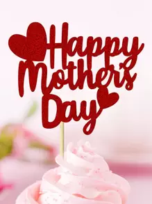 12pcs/24pcs "Happy Mother's Day" Cake Toppers, 4 Designs With 3 Of Each, Best Mom Mother's Day Birthday Cake Decor - Red - View 3