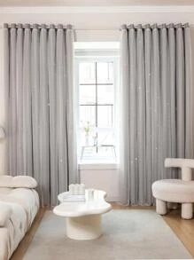 Star Design Hollow Out Single Panel Curtain, Modern Polyester Single Panel Blackout Curtain For Bedroom And Living Room