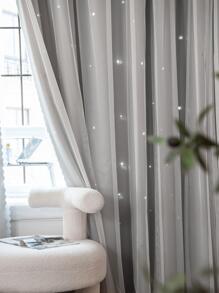 Star Design Hollow Out Single Panel Curtain, Modern Polyester Single Panel Blackout Curtain For Bedroom And Living Room