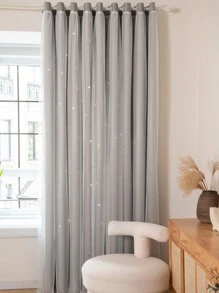 Star Design Hollow Out Single Panel Curtain, Modern Polyester Single Panel Blackout Curtain For Bedroom And Living Room