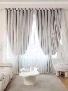 Star Design Hollow Out Single Panel Curtain, Modern Polyester Single Panel Blackout Curtain For Bedroom And Living Room