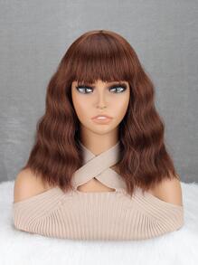 Tóc giả tổng hợp dạng sóng ngắn có tóc mái - màu nâu - Xem 6