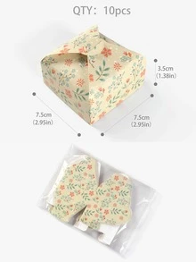 10pcs/set Paper Gift Wrapping Box, Fashionable Flower & Leaf Pattern Gift Packaging Box For Party - Multicolor - View 5