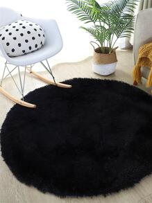 1 pieza Alfombra de piso unicolor negro mullido moderno redondo poliéster para - Negro - Ver 3