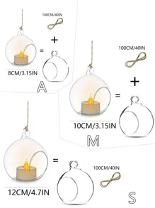 Hanging Glass Globes Orbs Tea Light Candle Holders With Flickering Flameless Candles Led Tealight Candle Holder Glass For Wedding Centerpiece Party Decor 2.4 Inch,Home Decor ,Room Decor,Wall Decor - Clear - View 5