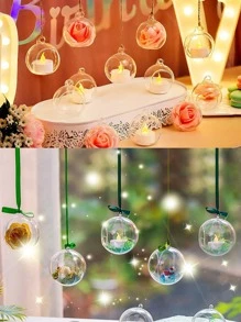 Hanging Glass Globes Orbs Tea Light Candle Holders With Flickering Flameless Candles Led Tealight Candle Holder Glass For Wedding Centerpiece Party Decor 2.4 Inch,Home Decor ,Room Decor,Wall Decor - Clear - View 10