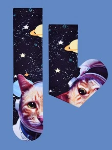 1 Đôi Vớ Hoạt Hình Mèo In Hình Mèo Thời Trang Cho Cả Nam Và Nữ, Dành Cho Cuộc Sống Hàng Ngày - Nhiều màu - Xem 2