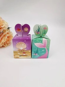 24入組紙質禮品盒現代魚尾紋禮品包裝盒適合家庭派對 - 藍色 - 查看 2