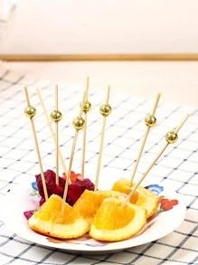 100 件，食品水果签，婚礼派对一次性蛋糕甜点棒自助餐纸杯蛋糕，牙签串，厨房，圣诞礼物，学校用品 - 金色 - 查看 9