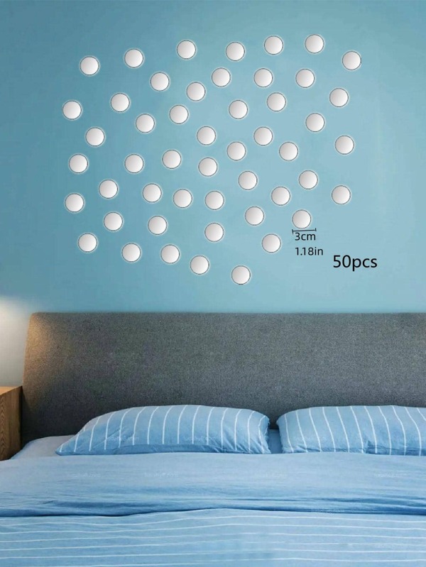 50pcs Round Mirror Wall Sticker, 2.5cm Small Mirror Surface Decorative