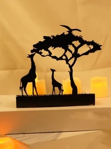 1入組鐵製燭台現代樹和長頸鹿設計家用燭台 - 黑色 - 查看 1