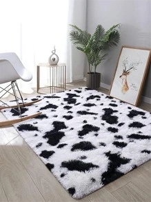 1 pieza Alfombra de piso con patrón de vaca moderno poliéster para casa - Blanco y Negro - Ver 7