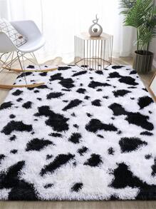 1 pieza Alfombra de piso con patrón de vaca moderno poliéster para casa - Blanco y Negro - Ver 6