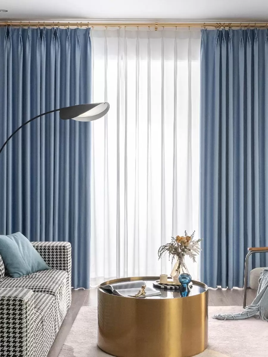 1pc Solid Color Blackout Curtain, Minimalist Polyester Single Panel Sheer Curtain For Home - Blue - View 1