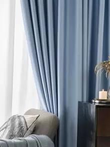 1pc Solid Color Blackout Curtain, Minimalist Polyester Single Panel Sheer Curtain For Home - Blue - View 4