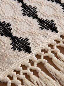 1入組幾何圖案流蘇裝飾桌旗餐桌用現代裝飾廚房桌旗 - 黑與白 - 查看 5