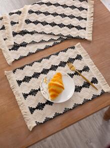 1入組幾何圖案流蘇裝飾桌旗餐桌用現代裝飾廚房桌旗 - 黑與白 - 查看 7