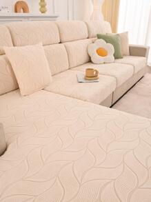 1入組樹葉提花沙發墊現代滌綸沙發座墊套 - 米色 - 查看 1