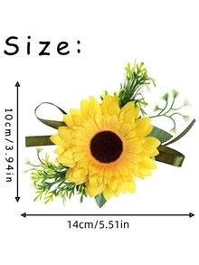 1入組無紡布織物人造向日葵裝飾手腕胸花手環適合婚禮 - 黃色 - 查看 6