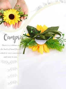 1入組無紡布織物人造向日葵裝飾手腕胸花手環適合婚禮 - 黃色 - 查看 4