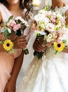 1入組無紡布織物人造向日葵裝飾手腕胸花手環適合婚禮 - 黃色 - 查看 8