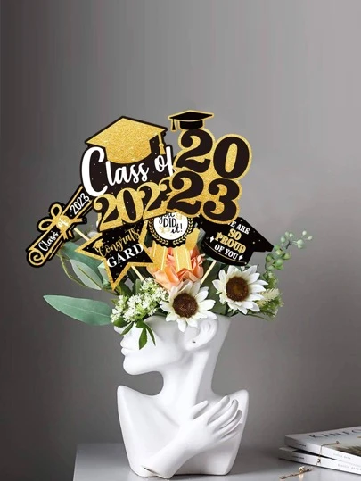 6pcs/set Paper Party Topper, Modernist Year Number & Graduation Hat Shaped Party Decoration For Graduation Party