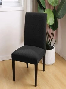 1pc Solid Color Stretchy Chair Slipcover, Modern Polyester Dining Room Chair Slipcover For Home - Black - View 1
