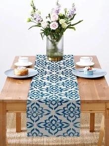 Họa Tiết Hoa Bàn Á Hậu Polyester Bàn Bếp Á Hậu Cho Gia Đình, Tiệc - Màu xanh lam - Xem 2