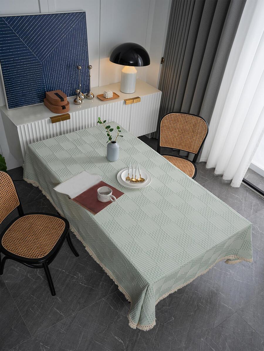 1條浅綠色格紋提花桌布 - 彩色 - 查看 1
