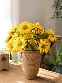 1pc Straw Flower Pot - Khaki - View 3