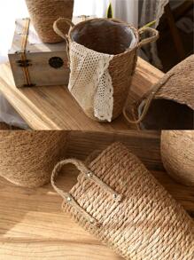 1pc Straw Flower Pot - Khaki - View 7