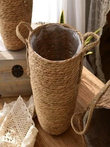1pc Straw Flower Pot - Khaki - View 4