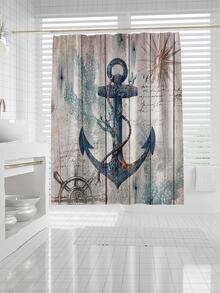 1pc Polyester Shower Curtain, Modern Anchor Pattern Waterproof Shower Curtain For Bathroom - Multicolor - View 3