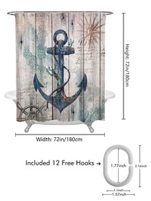 1pc Polyester Shower Curtain, Modern Anchor Pattern Waterproof Shower Curtain For Bathroom - Multicolor - View 2