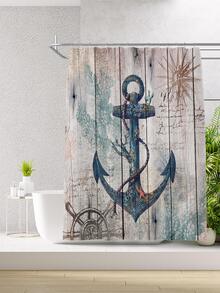 1pc Polyester Shower Curtain, Modern Anchor Pattern Waterproof Shower Curtain For Bathroom - Multicolor - View 6