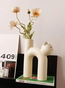 1pc Cartoon Cat Design Vase,Home Decor,Flower Vase,Centerpiece,Table Decor - Beige - View 4
