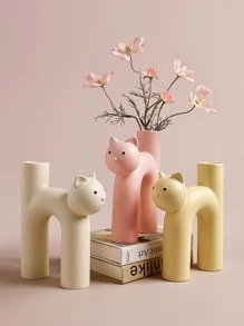 1pc Cartoon Cat Design Vase,Home Decor,Flower Vase,Centerpiece,Table Decor - Beige - View 2